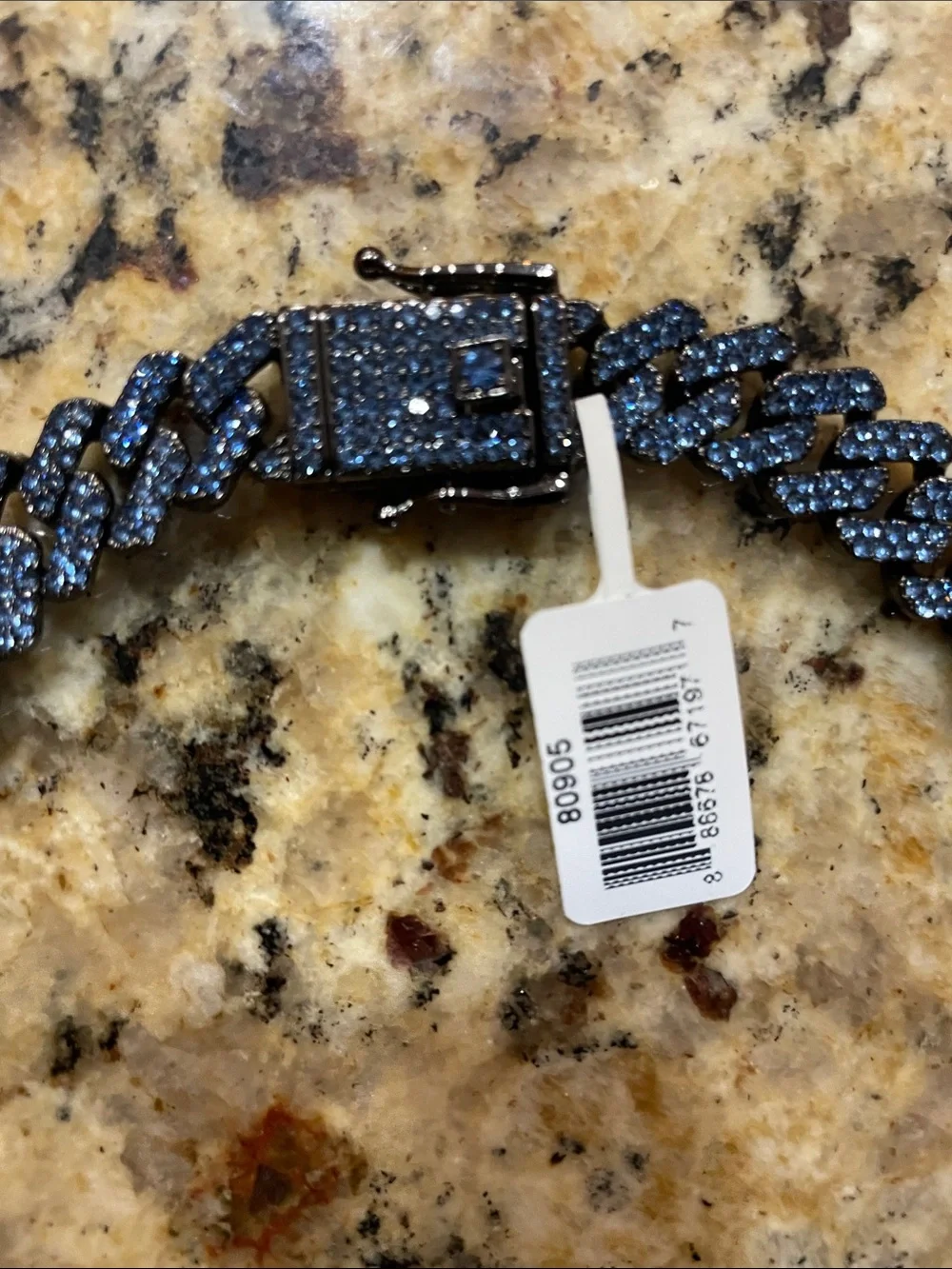 Invicta Men’s Gunmetal Black with Blue Crystals Cuban Link Chain Necklace